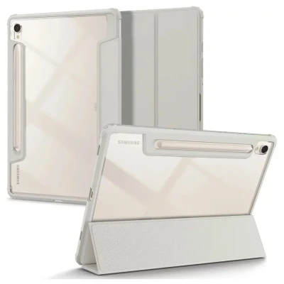 Afbeelding van Samsung Galaxy Tab S9 Hoes: Spigen Ultra Hybrid Pro Bookcase Grijs Kunstleder Tablet Hoezen