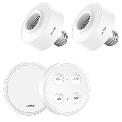 Afbeelding van LoraTap draadloze schakelaarset, 2 x E27 fittingen, 1 afstandsbediening, ontvanger 30 W, bereik 200 m, fitting zender (meegeleverd), afstandsbediening aan/uit voor lamp