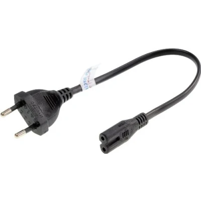 Afbeelding van 30 cm korte stroomkabel/netsnoer (platte stekker op Euro 8). zwart. Ideaal voor Apple TV. reis.