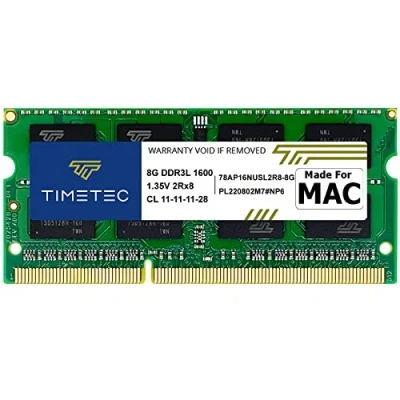 Afbeelding van Timetec 8GB Compatibel voor Apple DDR3L 1600MHz PC3L 12800 Mac Book Pro(begin/eind 2011,medio 2012), iMac(medio 2011, eind 2012, begin/eind 2013, 2014, medio 2015),Mac Mini(2011, 2012)