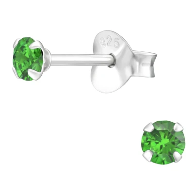 Afbeelding van JoyS Zilveren oorbellen rond 3 mm zirkonia groen oorknopjes