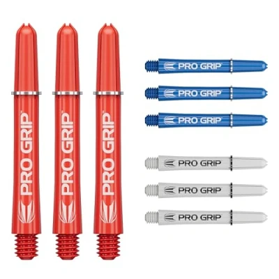 Afbeelding van Target Darts Pro Grip Shafts Set van 9 3 Kleuren, Blauw/Wit/Rood Tussenmaat, 41mm Dart Stems, Professionele Accessoires, 2BA Shaft Multipack met Ringen
