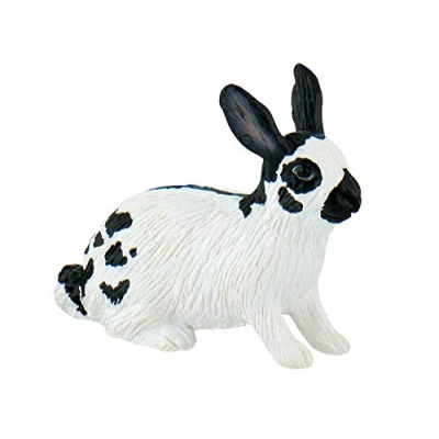 Afbeelding van Bullyland 64611 Speelfiguur konijn in zwart wit, ca. 5,5 cm hoog dierfiguur, natuurgetrouw, PVC vrij, als taartfiguur en geschenk voor kinderen vanaf 3 jaar