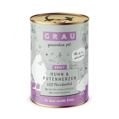 Afbeelding van GRAU het origineel Natvoer voor katten Kip &amp; kalkoenharten, 6 verpakking (6 x 400 g), graanvrij, volwassen