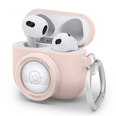 Afbeelding van elago Snapshot Hoesje Compatibel met AirPods 3 Case, AirTags, Klassieke Camera Ontwerp Locator Sleutelhanger Inbegrepen [Tracking Apparaat Niet Inbegrepen] (Rose des Sables)