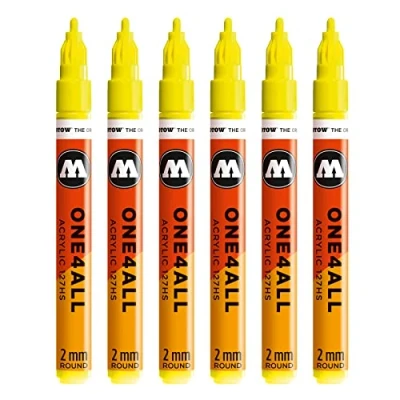 Afbeelding van Molotow Acryl Marker One4All 127HS (2 mm punt, hoog dekkend en permanent, voor bijna alle ondergronden) #220 neongeel fluorescerend, 6 pack