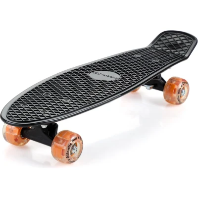 Afbeelding van Skateboard, penny board, met LED lampjes in wielen, zwart oranje, retro, PU dempers
