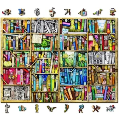 Afbeelding van WOODEN.CITY Boekenrek 1000 stukjes puzzel, houten puzzels voor volwassenen, gemaakt EU, afmetingen 51,9 x 37,5 cm, bibliotheek cadeau, hobby