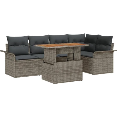 Afbeelding van vidaXL Tuin Sofa Set van 6 Grijs Rattan Hoekbank Rechthoekig