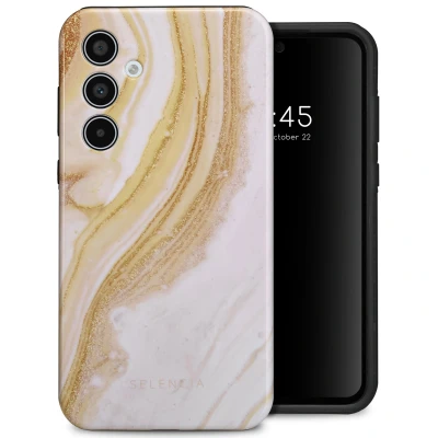 Afbeelding van Samsung Galaxy A35 Hoesje Kunststof Selencia Hardcase/Backcover Chic Marble Gold Telefoonhoesje