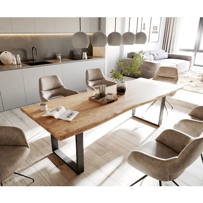 Afbeelding van Eetkamertafel Classic Edge acacia natuur 260x100 Frame schuin metaal zwart