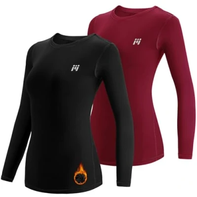 Afbeelding van MEETWEE Thermisch shirt voor dames, compressieondergoed met lange mouwen, ski, functionele thermische basislaag, ademend, warm en sneldrogend, Zwart + Rood, S