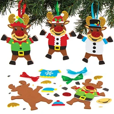 Afbeelding van Baker Ross AT183 Kerstballen Mix &amp; Match rendier knutselset (6 stuks) kerstboomversiering knutselen met Kerstmis voor kinderen,gesorteerd