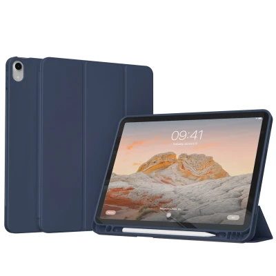 Afbeelding van Apple iPad Air 4 (2020) Hoes: Accezz Smart Silicone Bookcase Donkerblauw Kunstleder Tablet Hoezen