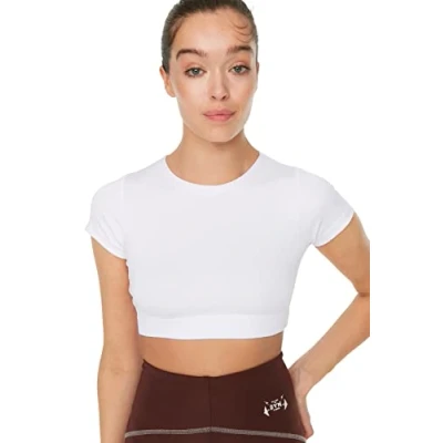 Afbeelding van Trendyol Witte Cropped, Licht Ondersteunde, Zachte Gebreide Sporttop/Blouse Met Ronde Hals En Twoaw21Bz0158