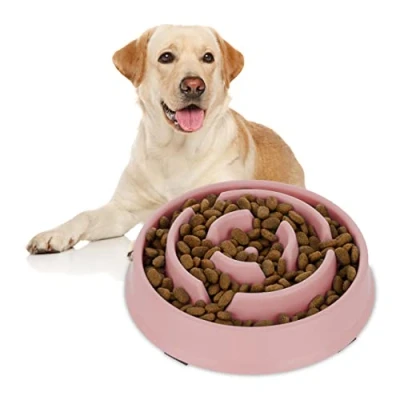 Afbeelding van Relaxdays anti schrokbak voerbak voor honden nat en droog voer slow bowl 400 ml roze