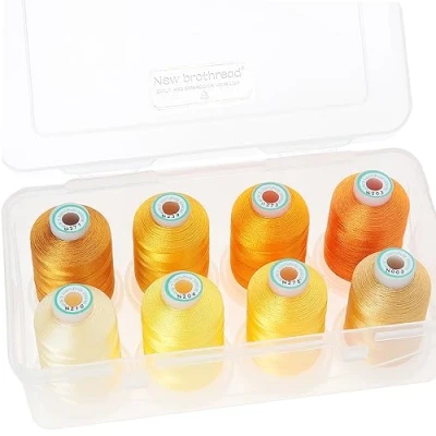 Afbeelding van New brothread 15 Opties 8 Opklikbare Spoelen van 1000m elk Polyester Machine Borduurgaren met Doorzichtige Plastic Opbergdoos voor Borduren en Quilten Different Yellow