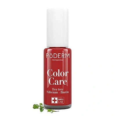 Afbeelding van PODERM TEA TREE COLORED NAIL POLISH FOR FUNGUS Treats &amp; COLOURS YELLOW/DAMAGED NAILS Prevents mycosis 2 in 1 CARE UNIQUE FORMULA Made Switzerland (Rouge Allure)