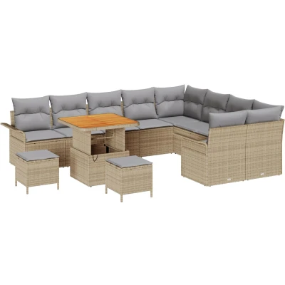 Afbeelding van vidaXL 12 delige Tuin Sofa Set met Kussens Beige Poly Rattan Acacia
