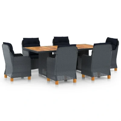 Afbeelding van 7 delige Tuinset met kussens poly rattan donkergrijs