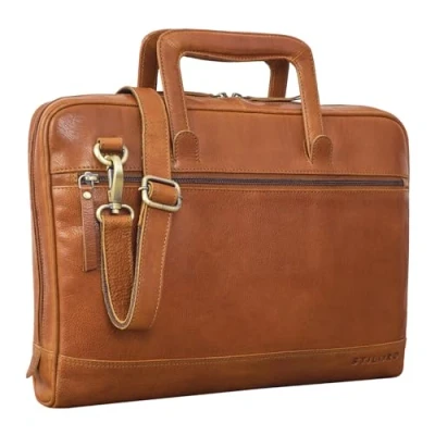 Afbeelding van STILORD &#039;Pierce&#039; Laptoptas Leer met Handvat Vintage Business Bag voor 13,3&#039; MacBooks Leren Aktetas A4 Documenten Mannen Vrouwen Zakelijke Messenger Echt Leer, Kleur:texas bruin