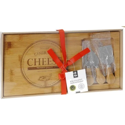 Afbeelding van Excellent Houseware Bamboe Kaasplank met 3 Messen