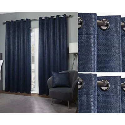 Afbeelding van Emma Barclay Ambiance Thermische Verduisterende Gordijnen Met Ringen 3D Reliëf Reflecterende Reverse Weave in Navy Breedte 66 x Drop 72&quot; (168 183cm)
