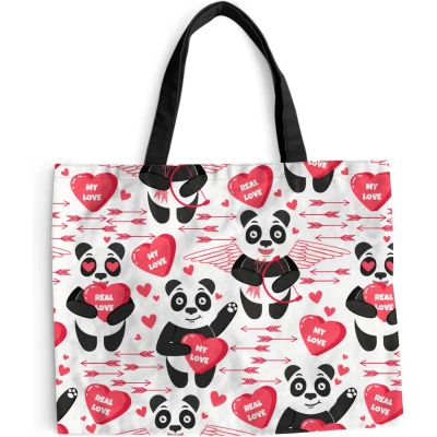 Afbeelding van Schoudertas Strandtas Shopper Panda Liefde Relatie 50x40 cm Katoenen tas