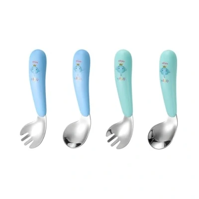 Afbeelding van JOYOLA 4 stuks kinderbestek roestvrij staal, babygebruiksvoorwerpen, lepel, vork, set van gebogen babyeetbestek, babylepel, voor baby&#039;s en peuters, zelfvoeding, babylepel