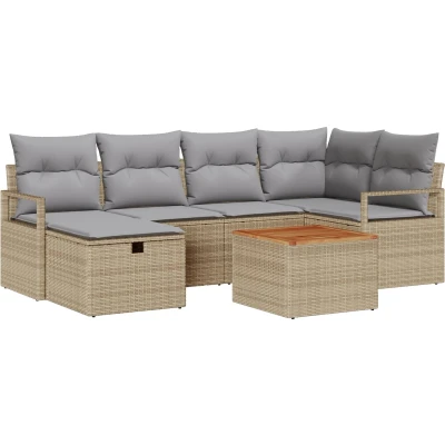 Afbeelding van vidaXL 7 delige Tuinsalonset met Kussens Beige Poly Rattan, 2 zits Tuinsalon Opbergruimte &amp; Rattan