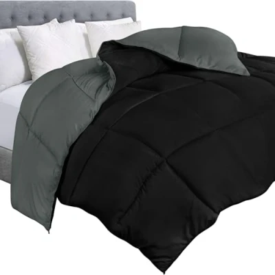 Afbeelding van Utopia Bedding Donzen alternatieve omkeerbare dekbed alle seizoenen insert microfiber doos gestikt 3D holle gesiliconiseerde Queen zwart/grijs