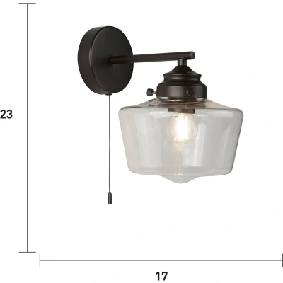 Afbeelding van Searchlight School House Wandverlichting Met Trekschakelaar 17 X 22,5 Cm Mat Zwart
