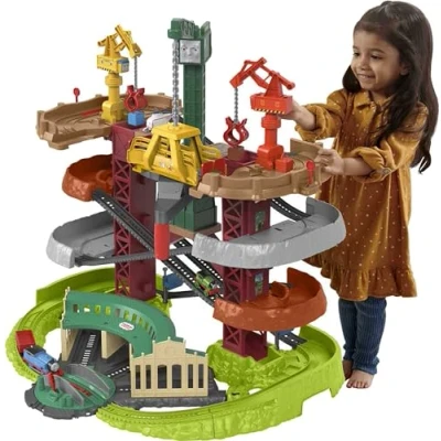 Afbeelding van Fisher Price Thomas and Friends Multi Level Train Set with Percy Trains plus Harold 3 Cranes, Super Tower, GXH09