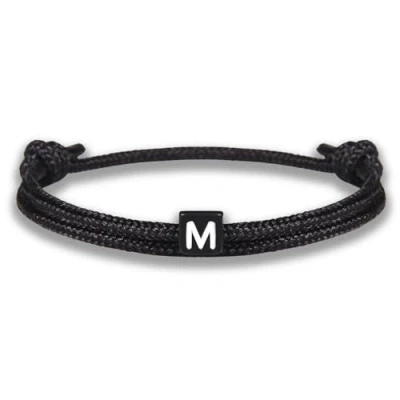Afbeelding van Touw armband met letters Verstelbare zwarte vriendschapsarmband maat 14cm 24cm Initialen M