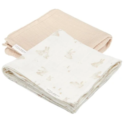 Afbeelding van Little Dutch hydrofiele swaddle doek 70x70 set van 2 Baby Bunny/Beige