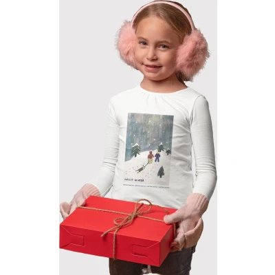 Afbeelding van kerst / Christmas T Shirt cadeau Hello Winter Meisjes Wit Kind 9 10 jaar Maat 140