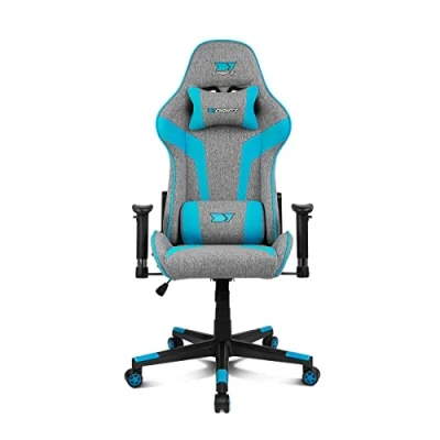 Afbeelding van DRIFT Gaming Chair DR90 DR90GBL Professionele Stoel, ademende stof, gestoffeerde 2D armleuningen, versterkte nylon basis, klasse 4 zuiger, kantelen, lumbaal/cervicaal kussen, grijs/blauw
