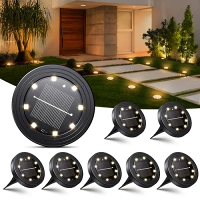Afbeelding van NIBSHOOM Bodemverlichting op zonne energie, voor buiten, IP68 weerbestendig, met 8 leds, tuinverlichting, lange levensduur, warmwit, zonnelampen tuindecoratie, paden, terrassen, stuks