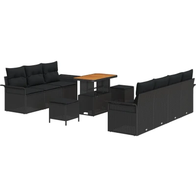 Afbeelding van vidaXL 10 delige Tuin Sofa Set met Kussens Zwart Poly Rattan Acacia