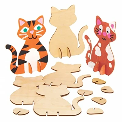 Afbeelding van Baker Ross Katten van Hout (6 stuks) Knutselspullen en Knutselsets voor Kinderen