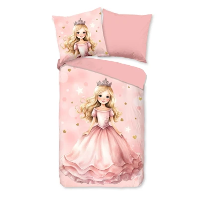 Afbeelding van Dekbedovertrek voor Kinderen 135x200 cm Prinses Print Roze 1 Persoons 100% Katoen