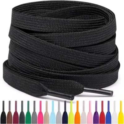 Afbeelding van Miscly Platte Schoenveters, Meerdere Lengtes en Kleuren Beschikbaar (Zwart, 114 cm)