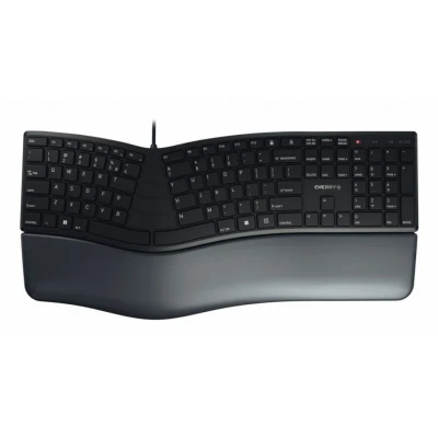 Afbeelding van CHERRY KC 4500 ERGO, ergonomisch toetsenbord, Belgische indeling (AZERTY), bekabeld, gevoerde palmsteun met memory foam, gebogen Zwart