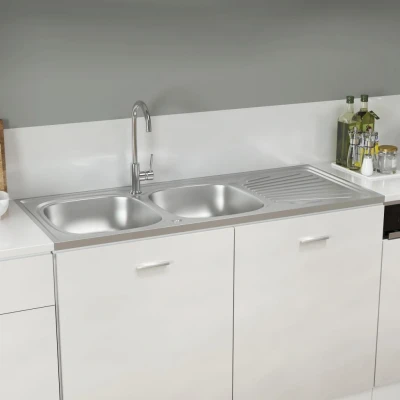 Afbeelding van Gootsteen dubbele bakken 1200x500x155 mm roestvrij staal zilver