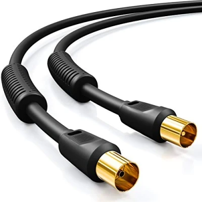 Afbeelding van deleyCON 2m TV Antennekabel Coaxkabel HDTV 4 Voudige Bescherming 2x Ferrietkern Scheidingsstroomfilter DVB T T2 Radio DAB Zwart