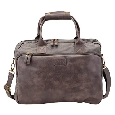 Afbeelding van Pride &amp; Soul 47312 laptoptas MYSTIFY S, schoudertas voor 15 inch notebooks, van canvas, tas met laptopvak en ritssluiting hoofdvak in grijs bruin, ca. 28 x 37 6 cm, grijs, bruin.,
