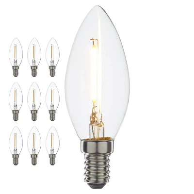 Afbeelding van Led filament E14 kaarslamp 1 Watt, warm wit licht (2700K), niet dimbaar, 80 lumen Voordeelpak 10 stuks Ø35mm