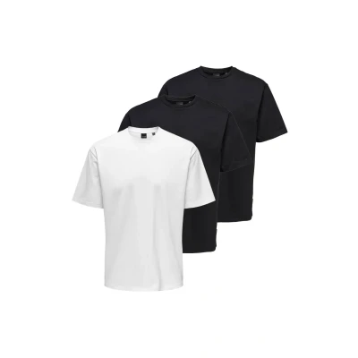 Afbeelding van Only &amp; Sons 3ER PACK FRED Tshirt basic, Heren, Maat: Small, schwarz weiß