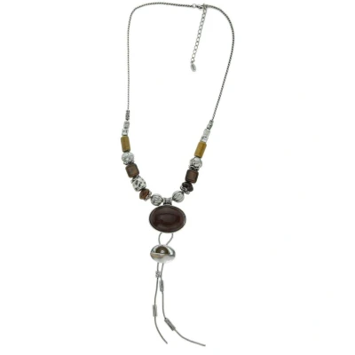 Afbeelding van Behave Lange bruine ketting met keramieke kralen en ovale hanger