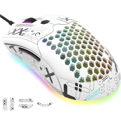Afbeelding van KUIYN 383 PRO M5 Ultralight Bedrade Gaming Muis, Lichtgewicht Honingraat Shell, Pixart PAW3325, 6 Verstelbare DPI 12000, 26 RGB Ademhaling Backlit Muizen, 65g, USB Optisch Model O Muizen voor